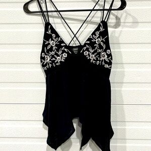 SHEIN XS black with white embroidery top